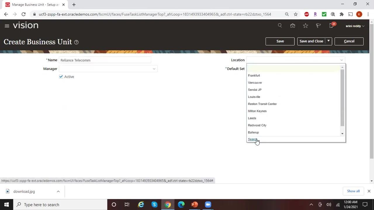 Search and Select: Location dialog with "Irving1_Texas" entered in the Name field.