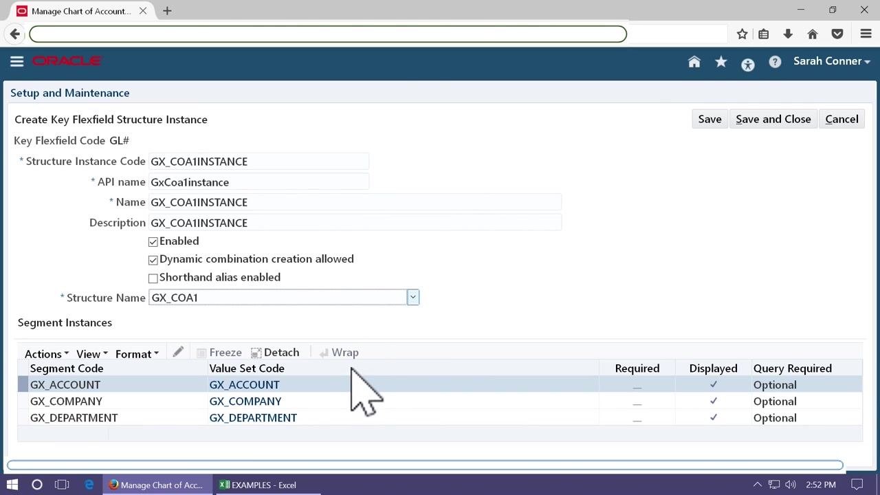 All required fields filled in, with segment instances listed alongside their value set codes.