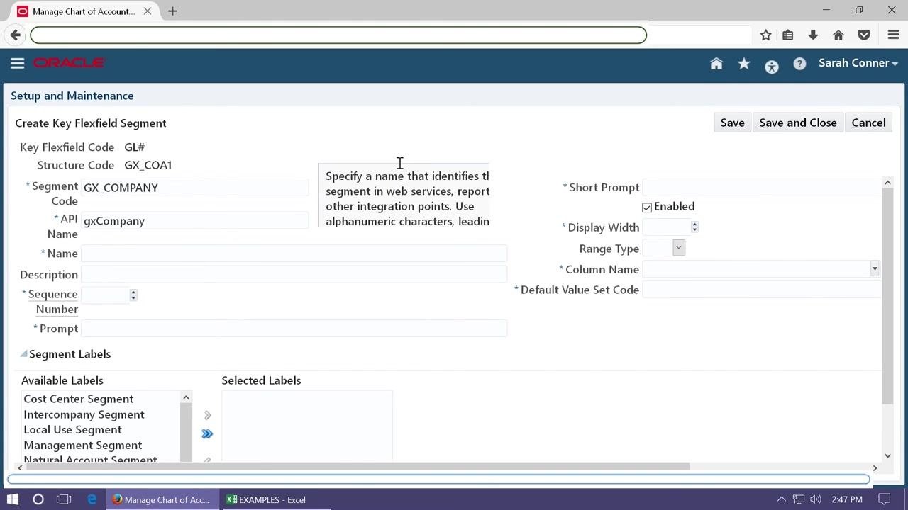 Create Key Flexfield Structure screen with the delimiter dropdown and Save buttons visible.