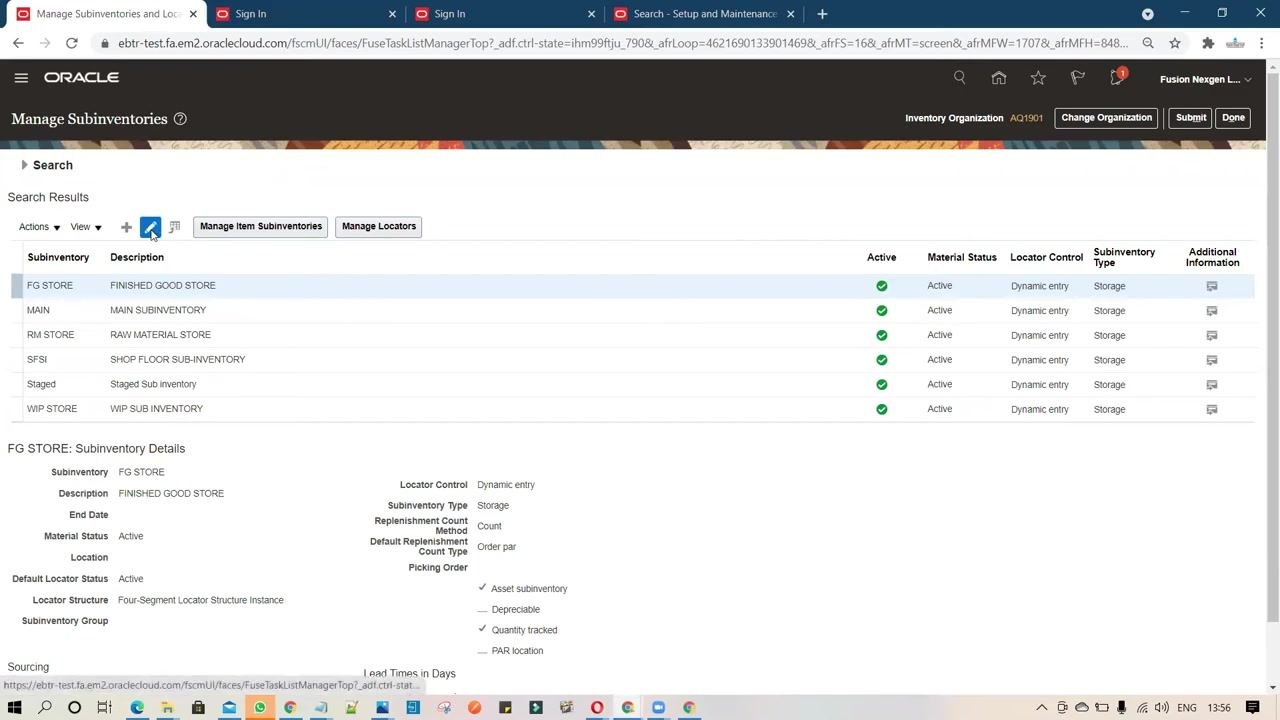 Setup and Maintenance search screen with "Manage" entered in the search bar and task suggestions displayed
