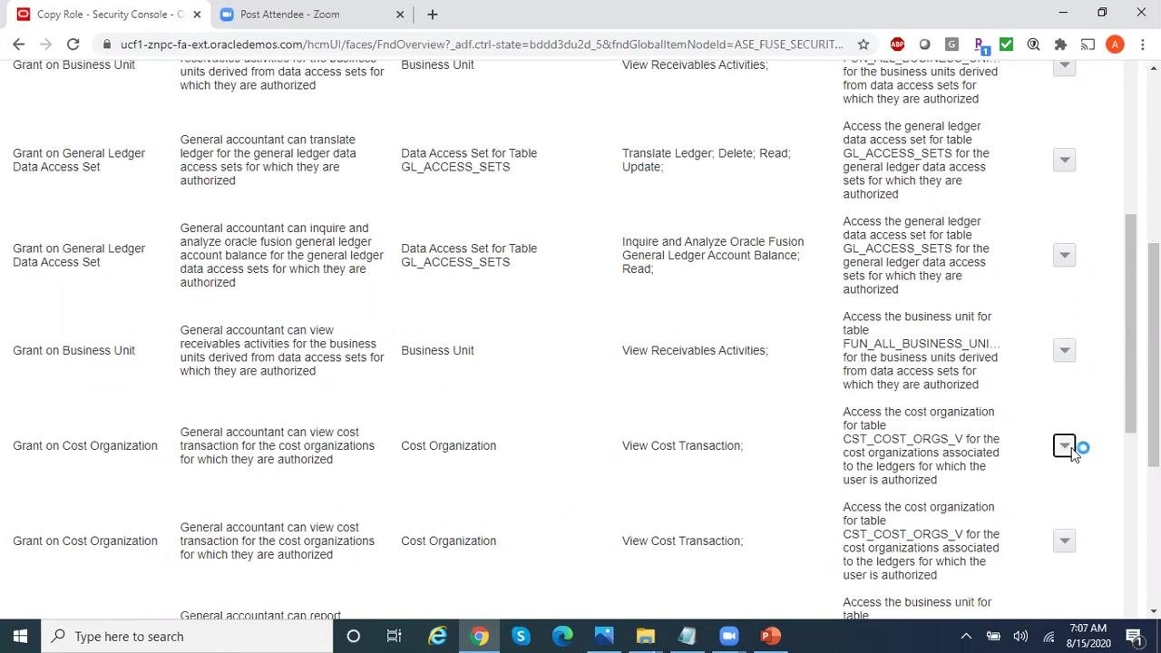 Edit Data Security Policy dialog with multiple privileges being selected, such as "View Cost Transaction" and "View Item Cost".