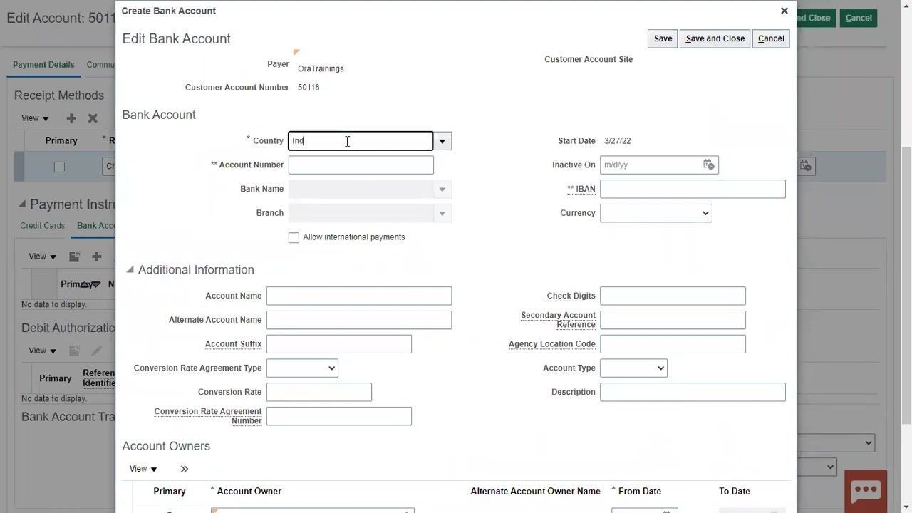 Payment Instruments section with the Bank Accounts tab selected and the plus icon highlighted for adding a new bank account