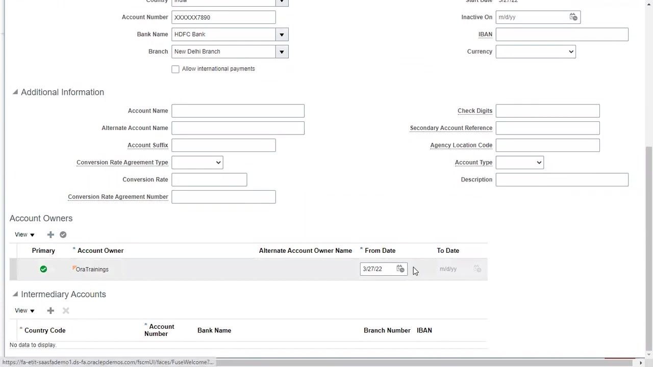 Account Owners section with OraTrainings as the primary owner and the plus icon for adding additional owners