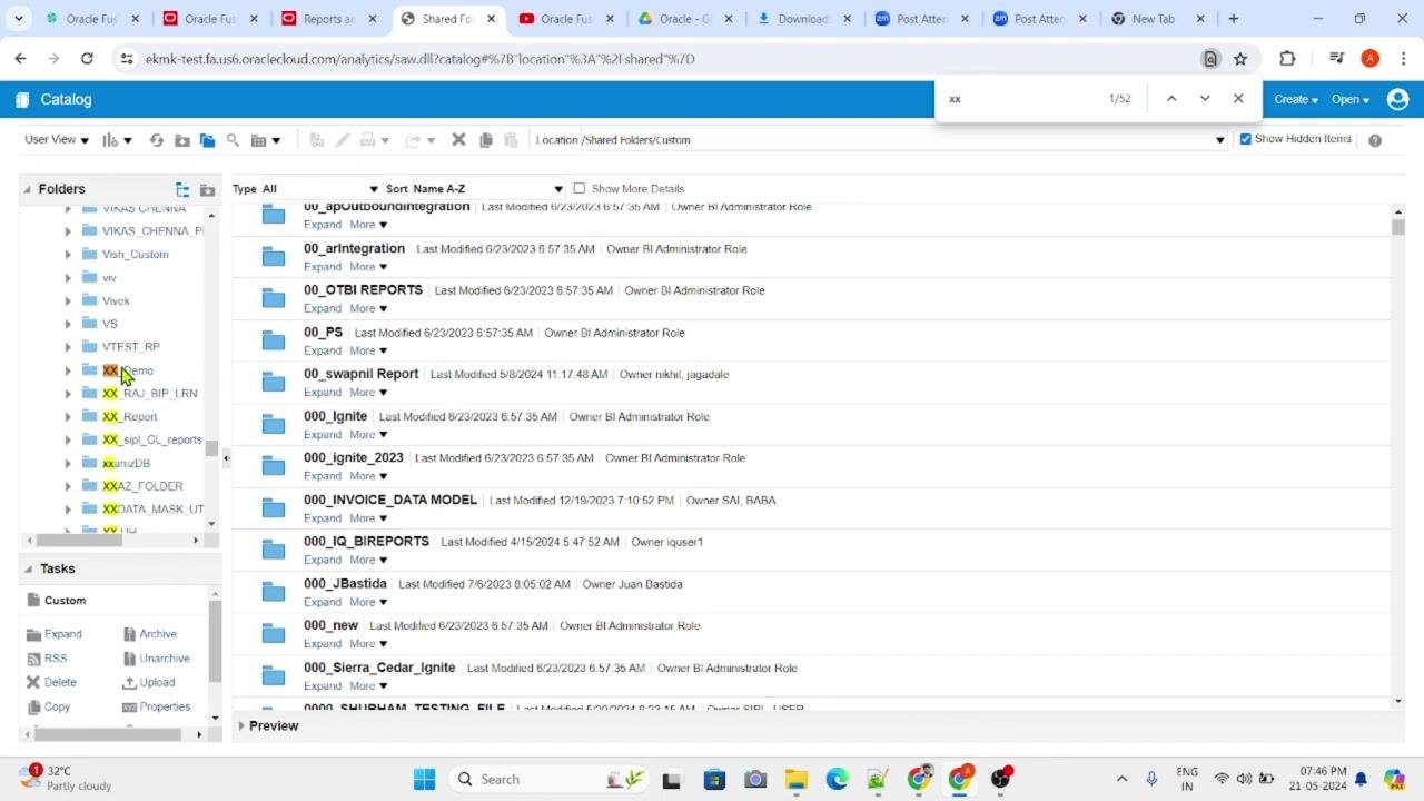Catalog view with the XX_Demo subfolder highlighted under Custom, showing various folders and files.
