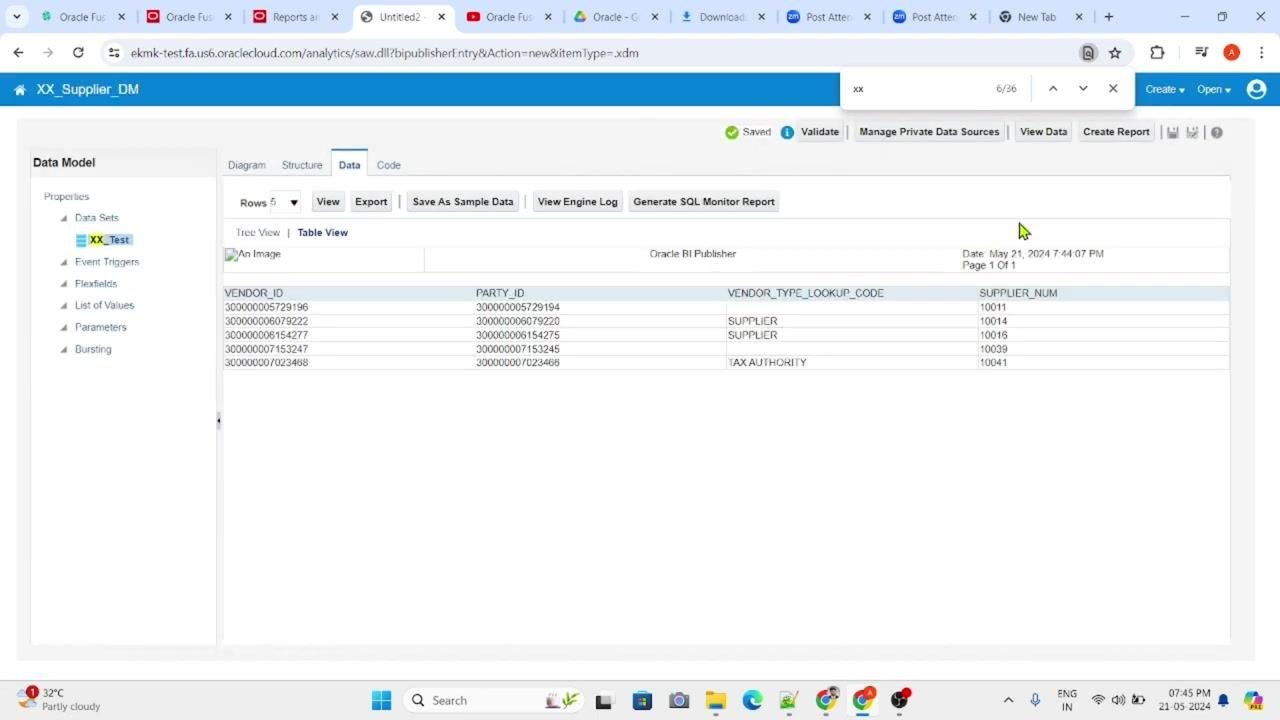 Save As dialog with the name XX_Supplier_DM and description xx_test entered.