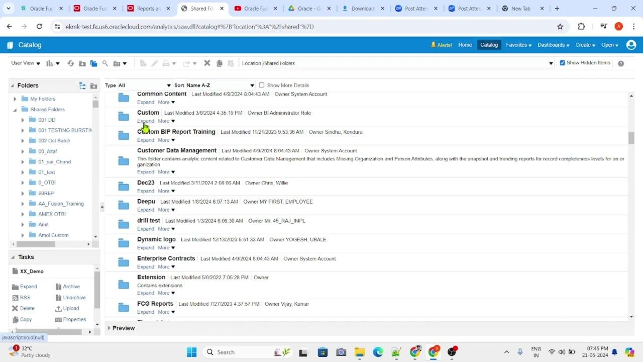 Catalog view showing the Custom folder being selected under Shared Folders.