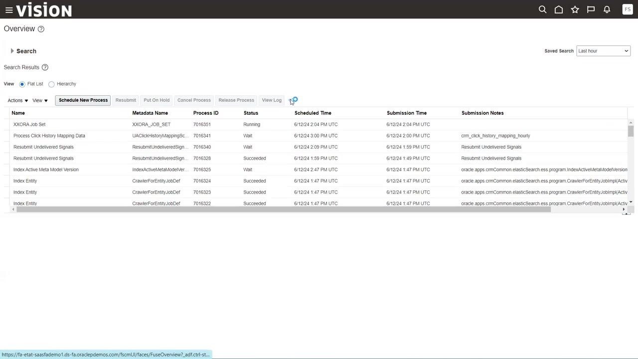 Process Details window showing the XXORA Job Set and its included jobs, with the Submit button visible.