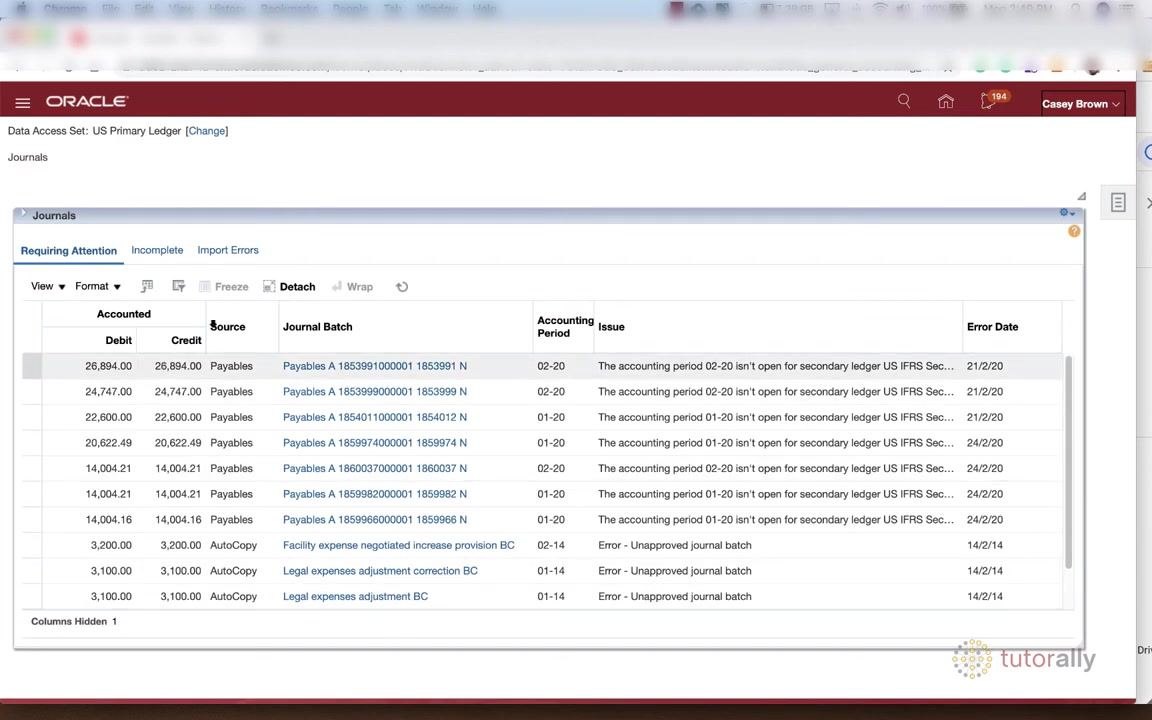 Oracle dashboard showing navigation tabs and app tiles.