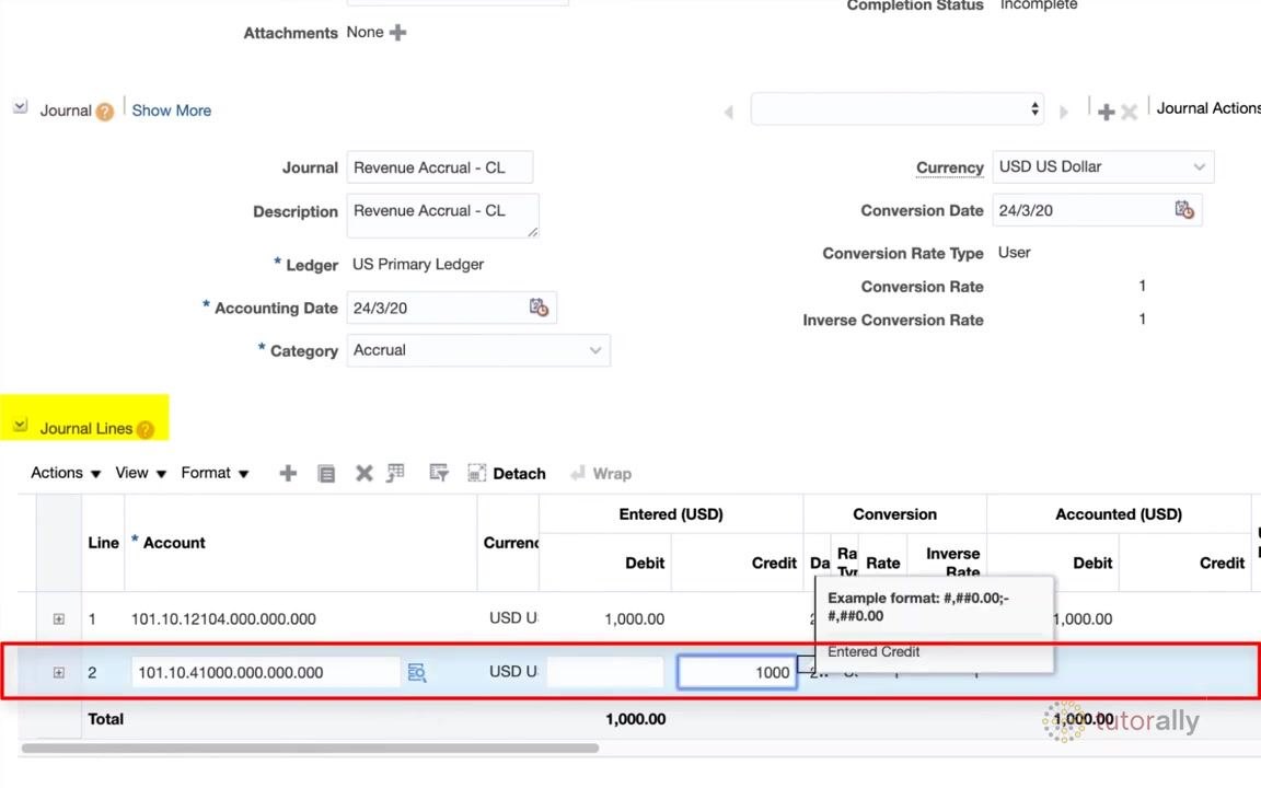 Journal line 2 with Credit 1,000.00 and the Additional Information field available for input.