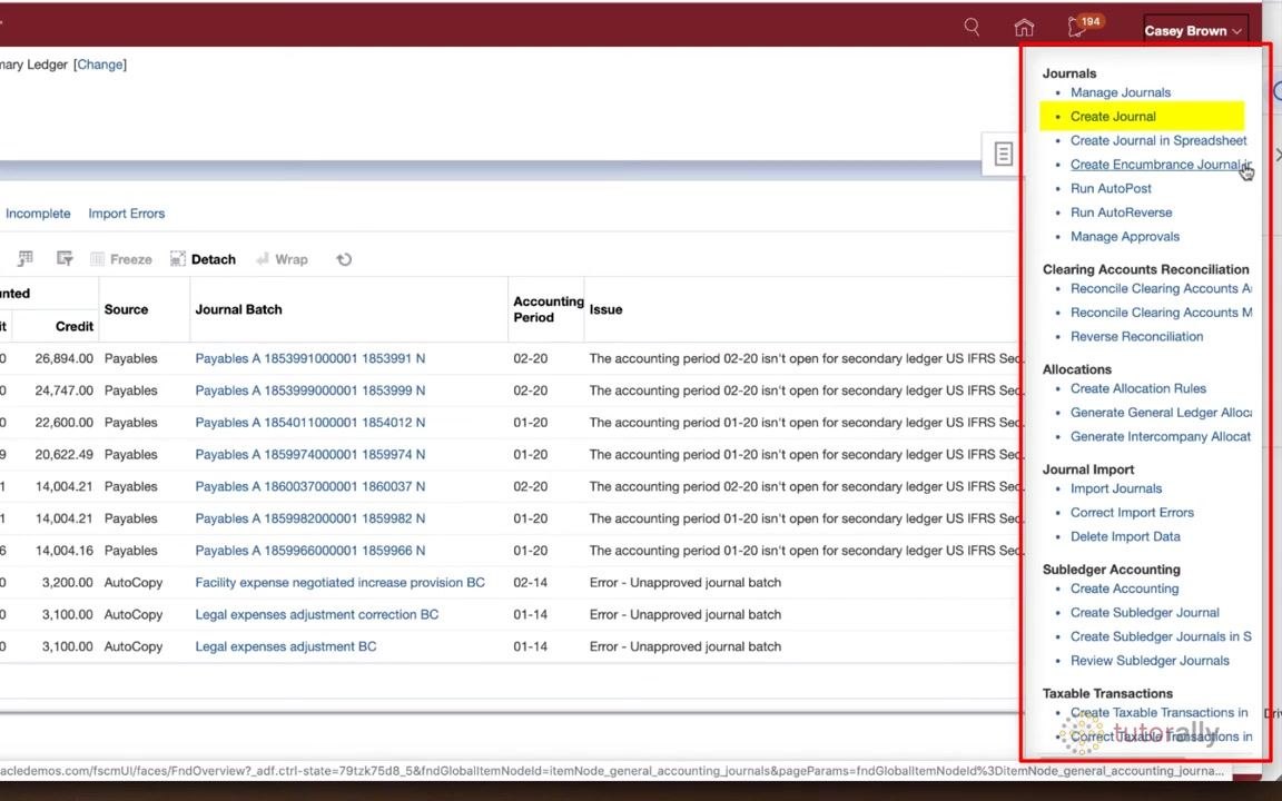 Tasks pane open with "Create Journal" highlighted.