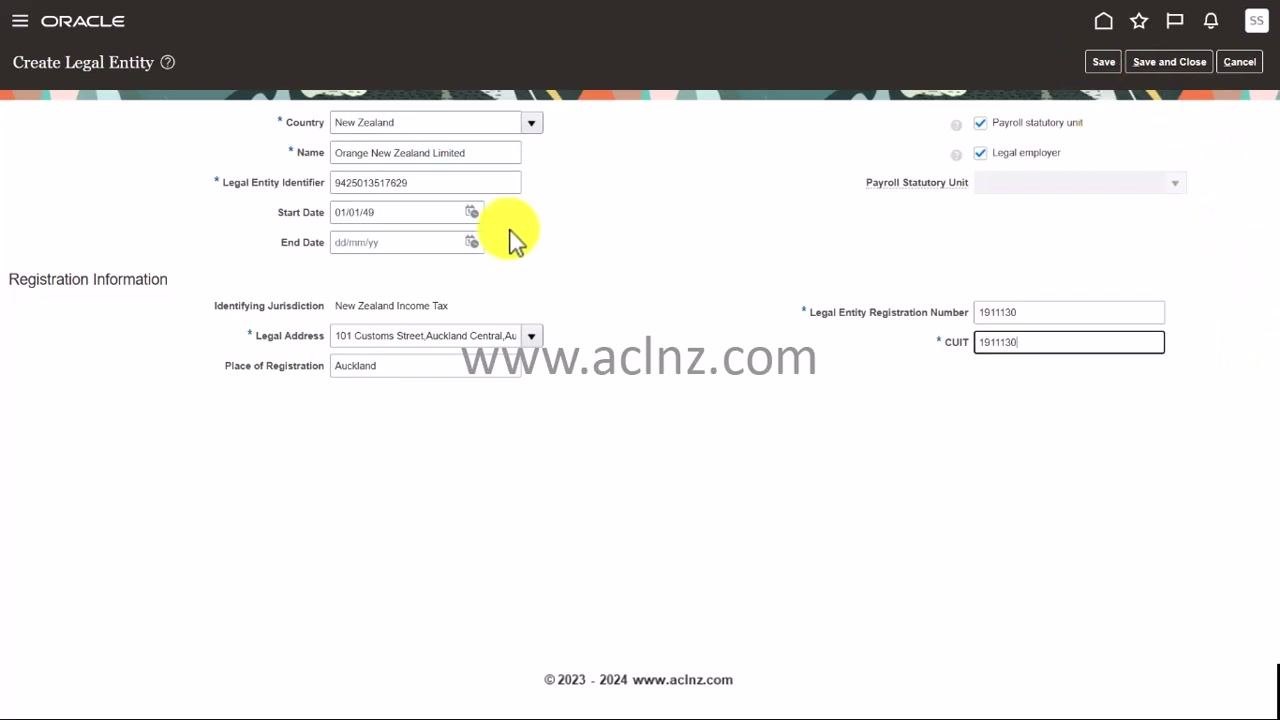 Legal Entity Registration Number and CUIT fields being filled in with "1911130"