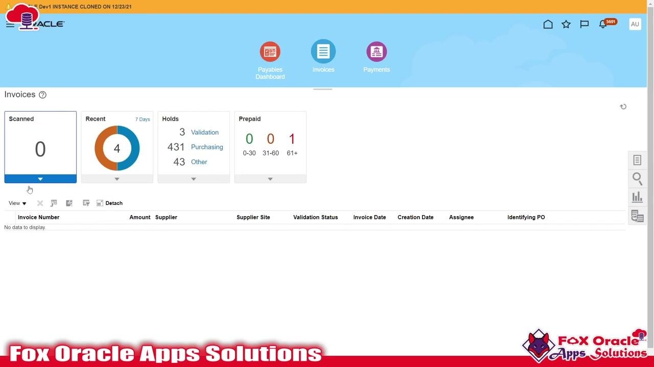 Cursor hovering over the Payables icon in the Oracle Fusion application menu