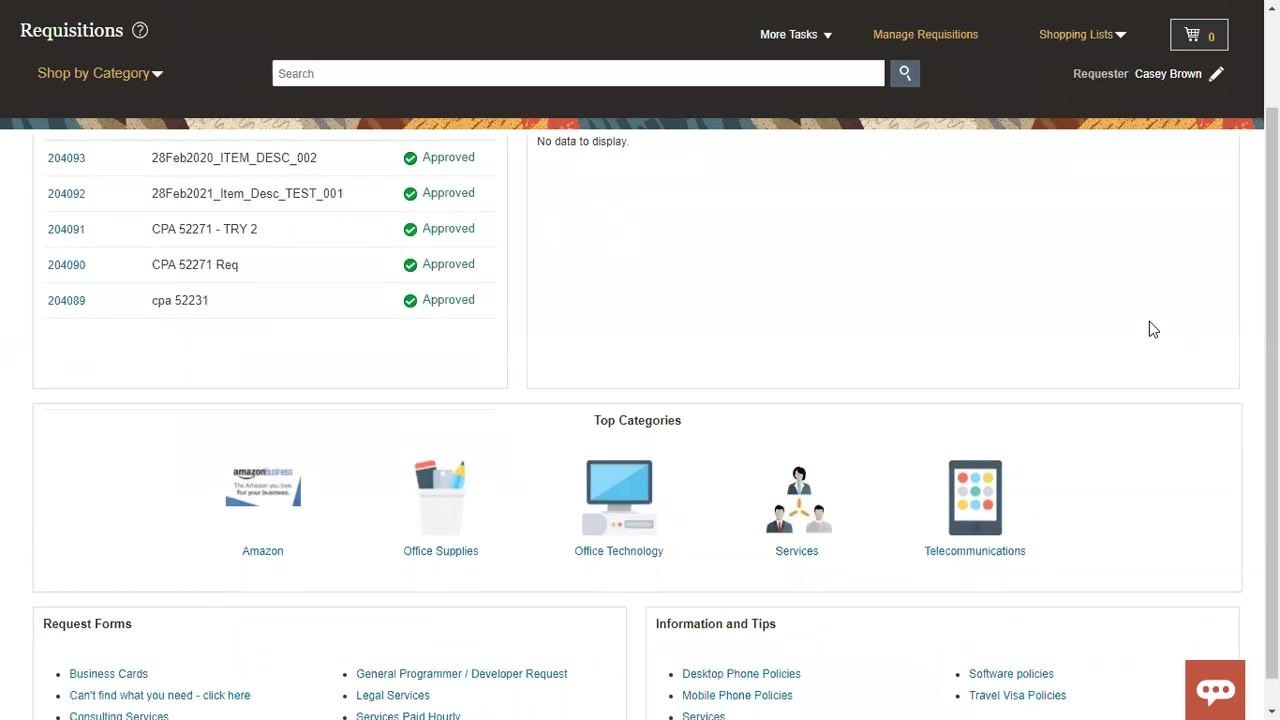 Procurement tab selected with the Purchase Requisitions tile highlighted