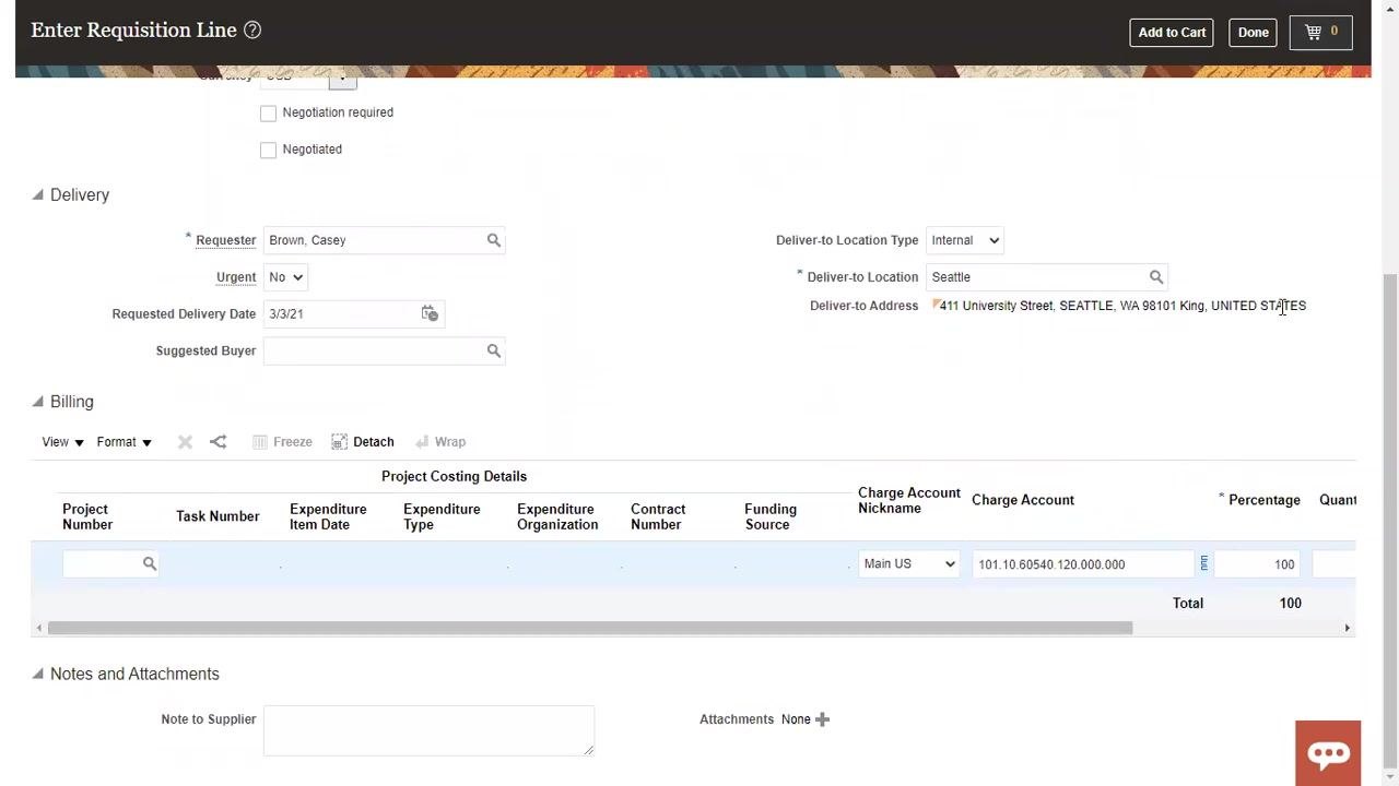 Supplier field populated with "Office Depot" and related fields auto-filled
