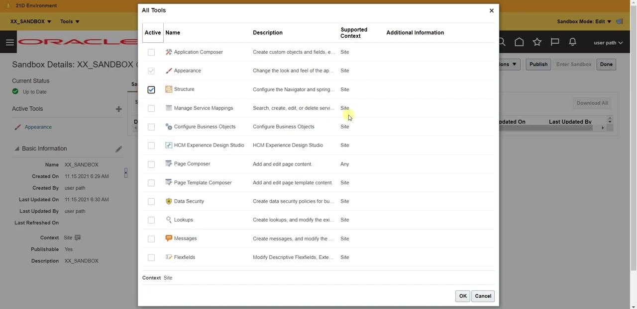 Structure tool selected in the All Tools dialog