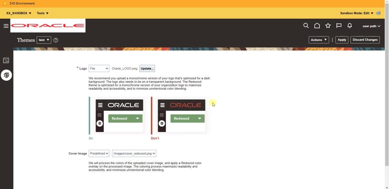 Apply button in the Themes section after updating the logo