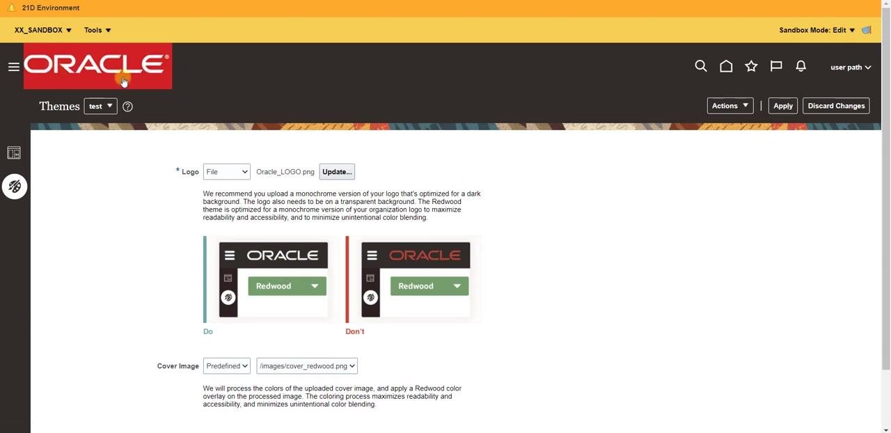 New logo displayed in the application header after applying changes