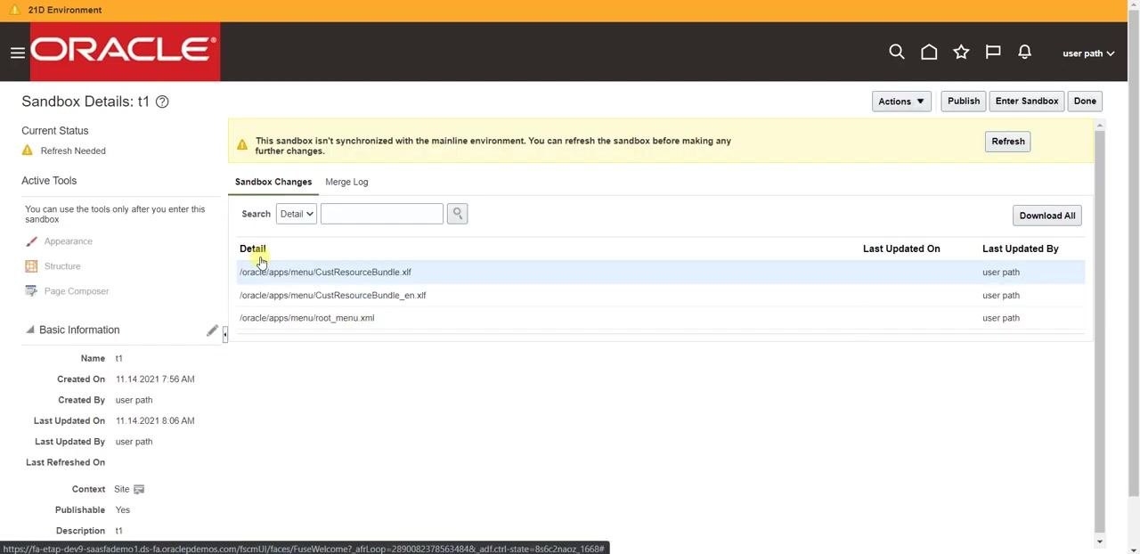 Oracle Cloud home page with the cursor on the Configuration tab