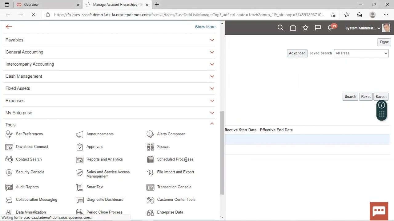 Oracle Fusion "Schedule New Process" dialog with "load interface file for import" entered in the search field, ready to select the job