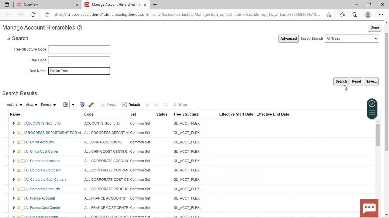 Tree Name field filled with "Fusion Tree" and Search button highlighted