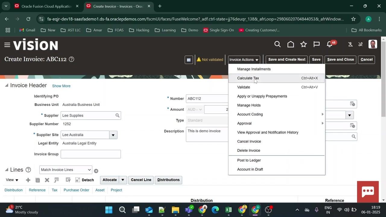 Warning dialog: "This invoice has the same supplier, invoice date, amount, and currency as invoice AUDI001. Verify that it isn't a duplicate." with Continue and Review Later buttons.