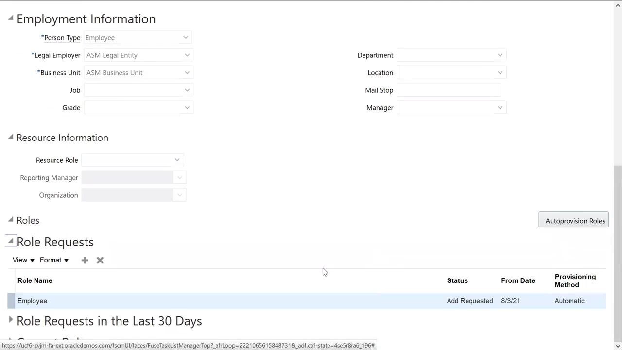 Create User form with all fields completed, the Save and Close button visible, and a loading indicator in the center.