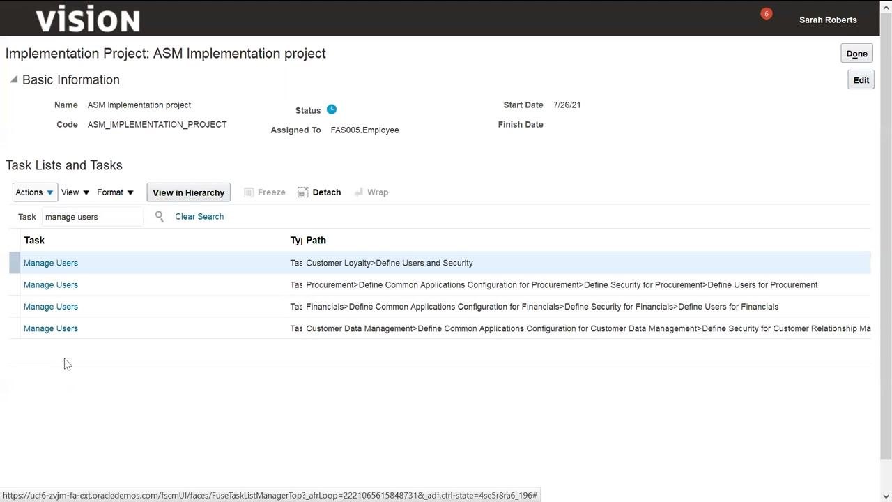 Task Lists and Tasks screen with "manage users" searched and multiple Manage Users tasks listed.