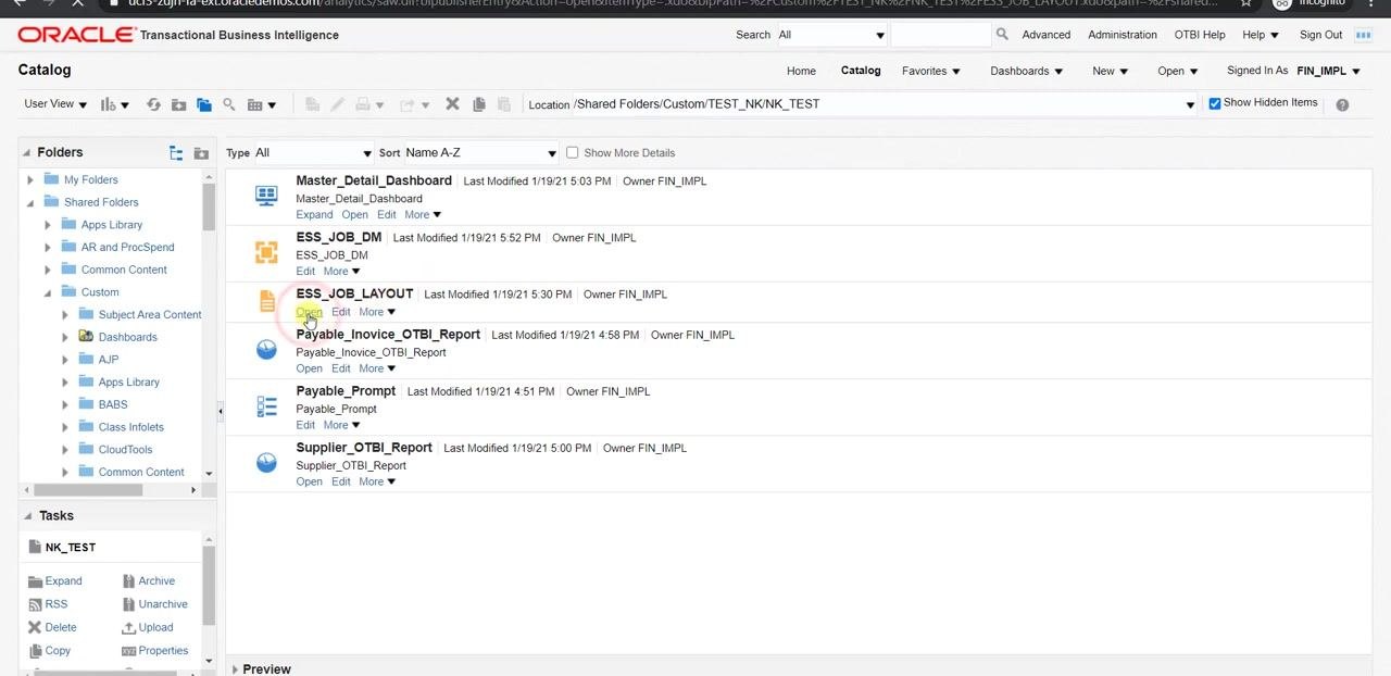 Oracle BI Data Model editor showing the parameter TYPE_LOOKUP_CODE set as mandatory, with the display label PO_TYPE being entered.