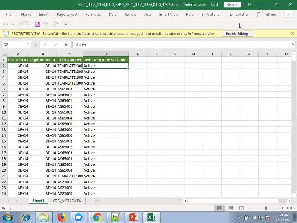Oracle BI Publisher report processing screen with the status message "Processing... To cancel, click here"