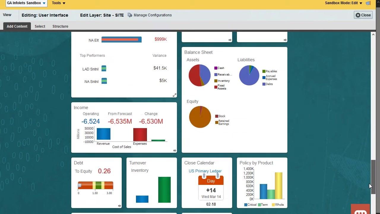 Dashboard with infolets, editing session ready to be closed