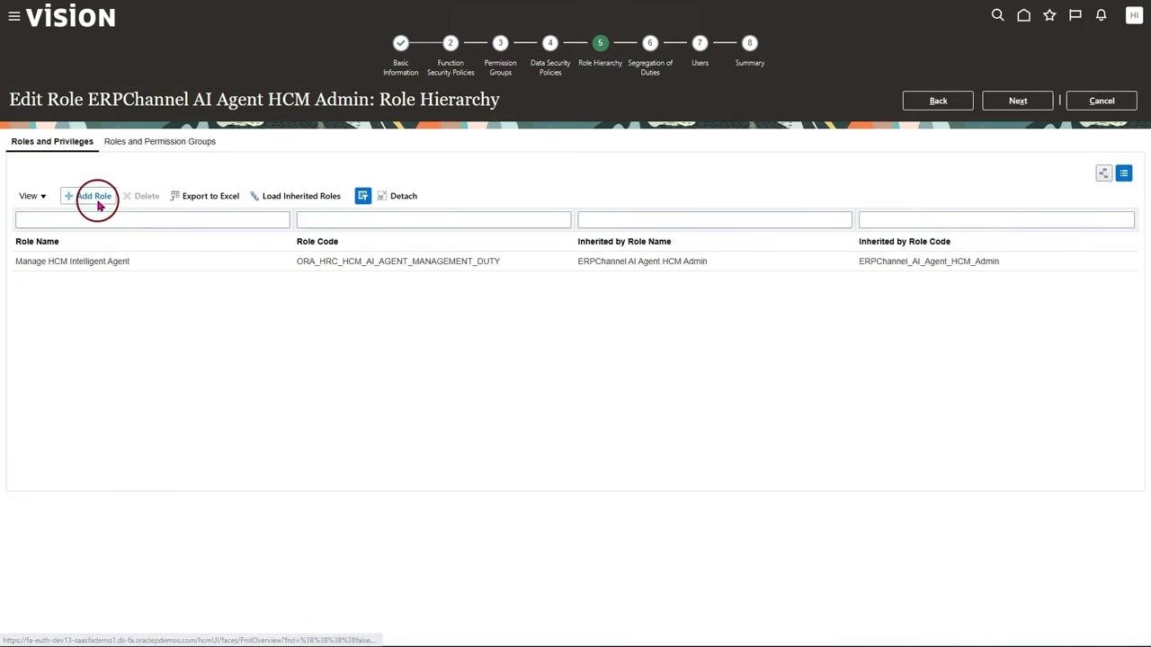 Role Hierarchy step with the "+ Add Role" button highlighted.