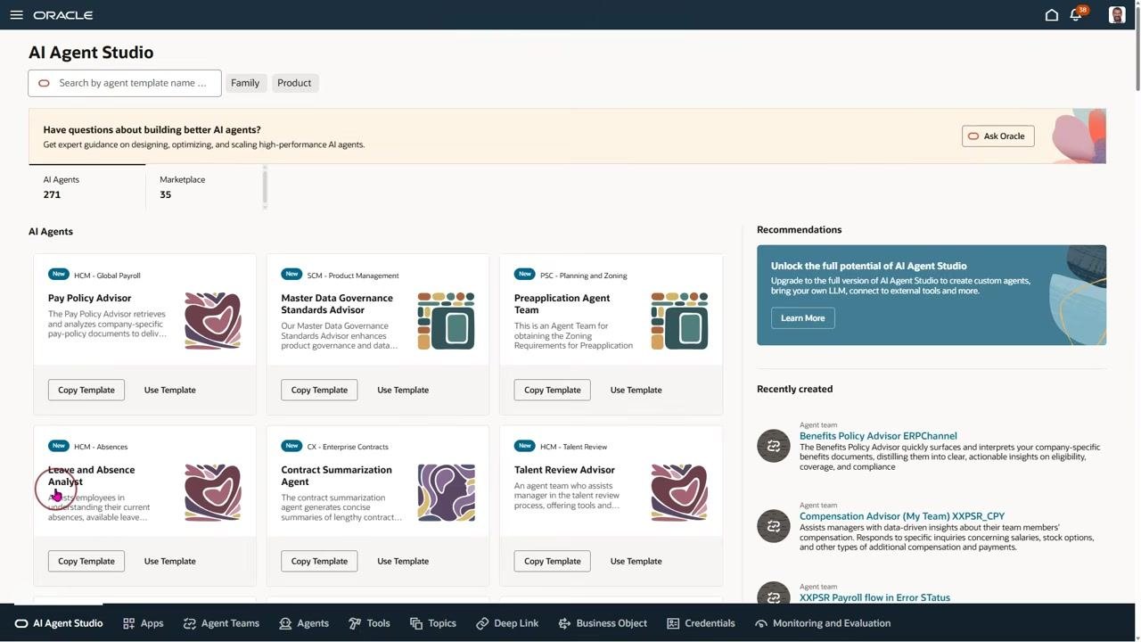 AI Agents and Applications screen for Ben.EndUser showing four available agents.