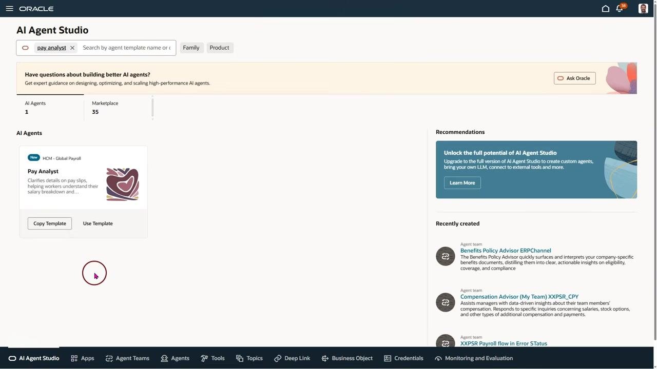 New Agent Team wizard with "ERPChannel Pay Analyst" entered as the Agent Team Name.