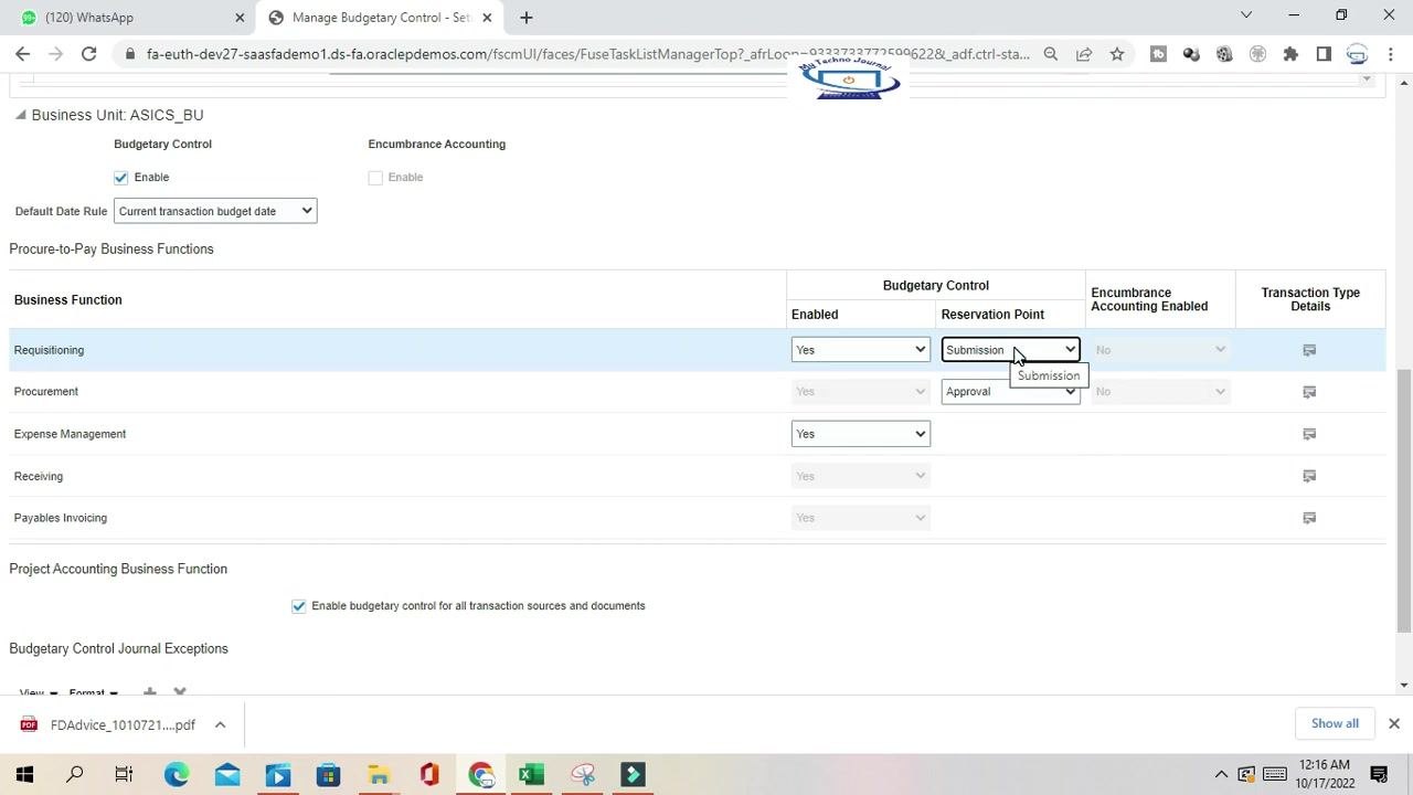 Reservation Point dropdown being used for the Requisitioning business function.
