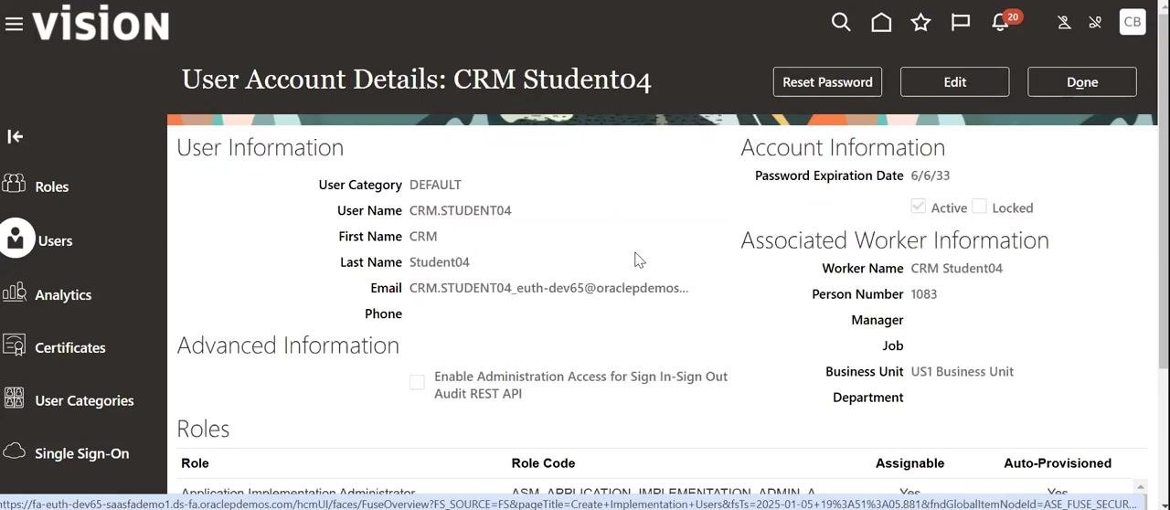 Initial Users functional area with All Tasks selected and Create Implementation Users highlighted