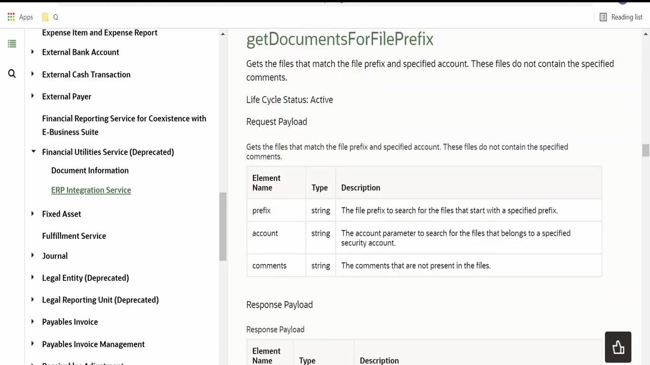 Oracle Integration Cloud screen showing configuration of the ERP Cloud Endpoint, with ErpIntegrationService and the exportBulkData operation selected.