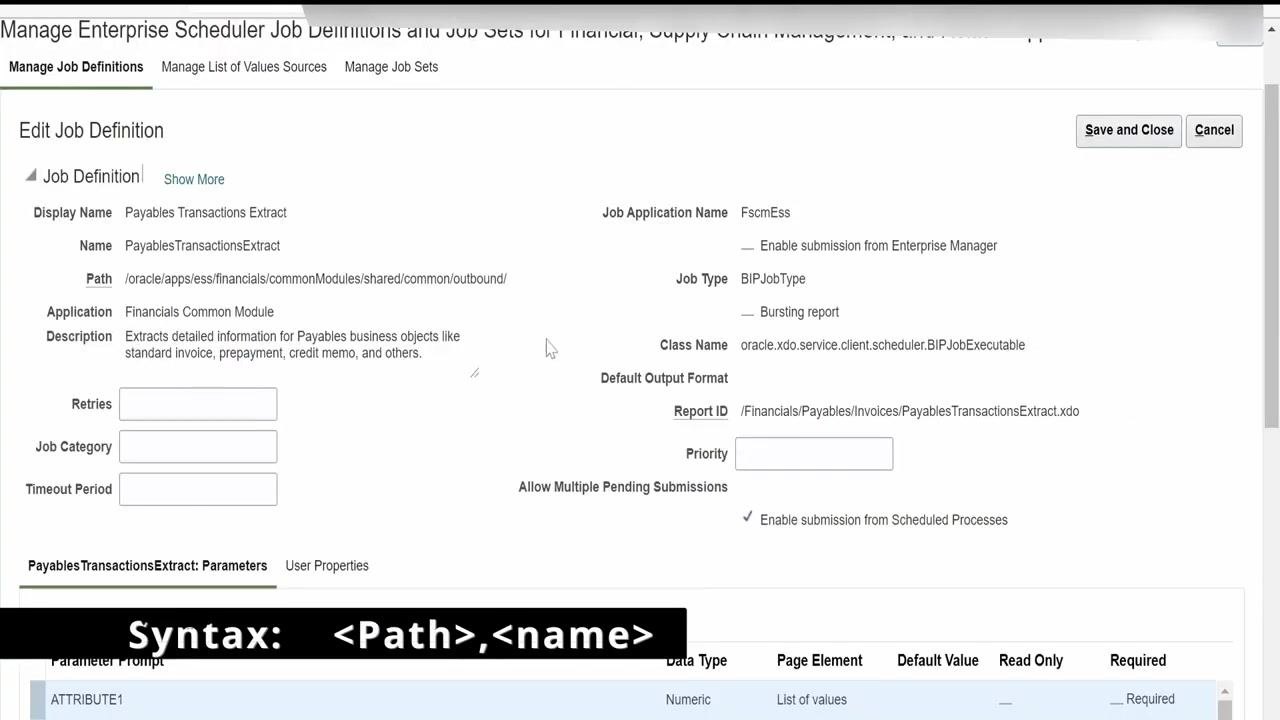 Oracle Integration Cloud mapping screen showing Job Options set to ExtractFileType="ALL".