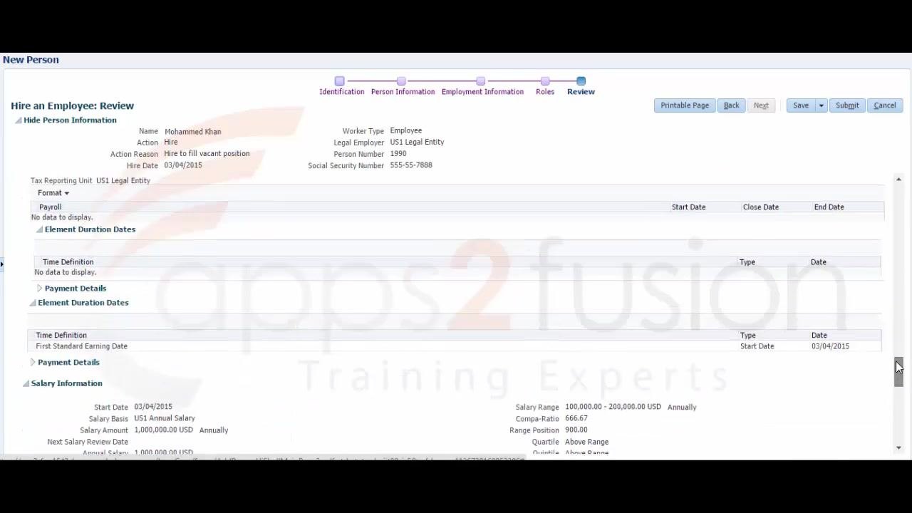 Review step with all entered information summarized, ready for submission