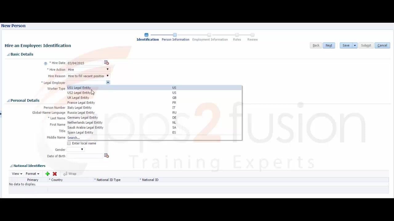 Legal Employer dropdown expanded showing multiple country options
