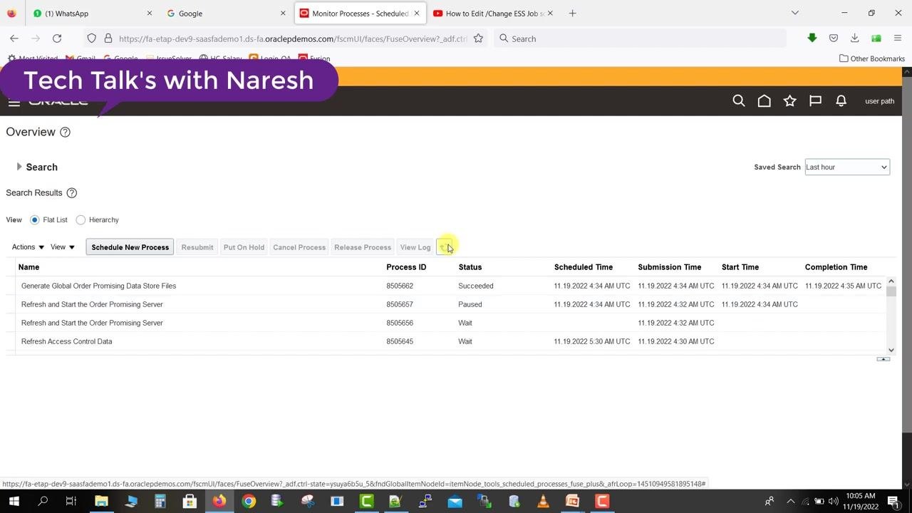 Monitor Processes page showing the main job as Paused, a child job as Succeeded, and other jobs in Wait status.