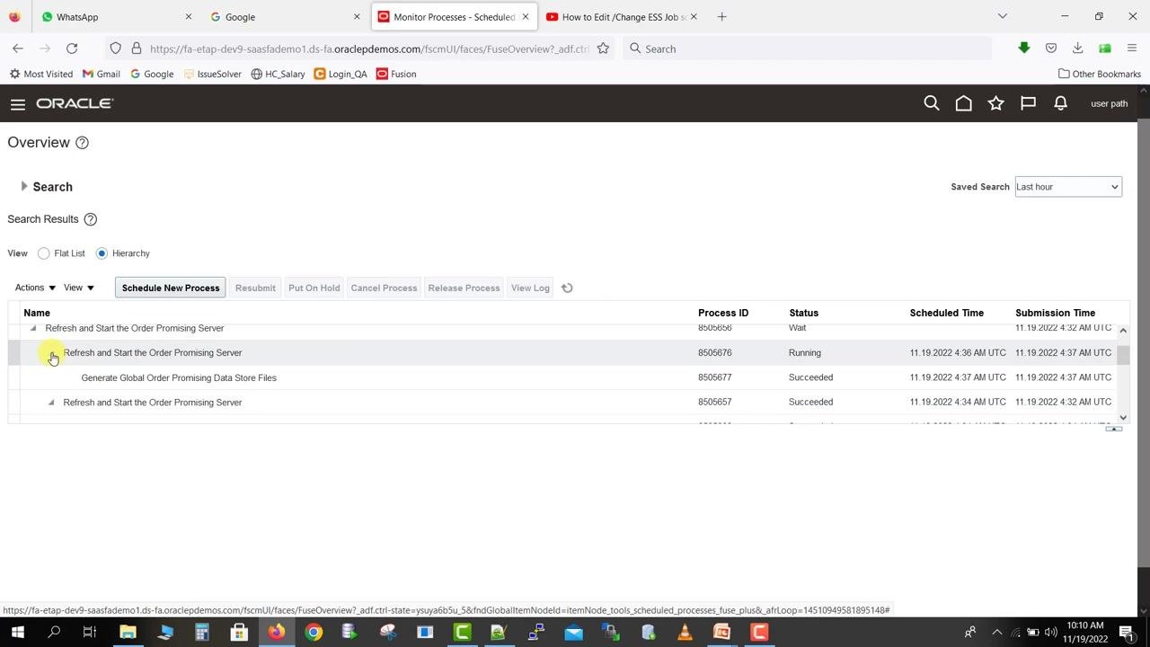 Monitor Processes page with a process expanded to show a child request and its status.
