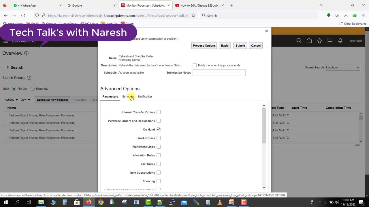 Advanced Options section with the "Schedule" tab highlighted.