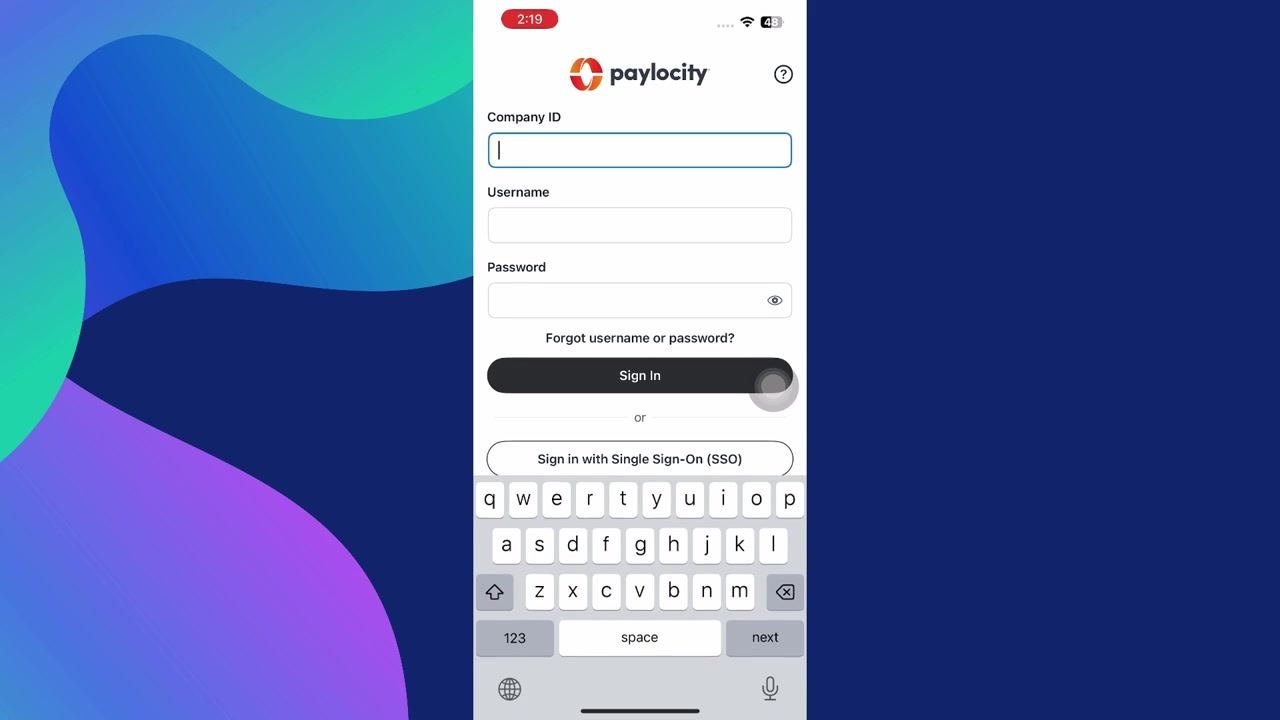 Mobile home screen displaying the Paylocity app icon alongside other apps.