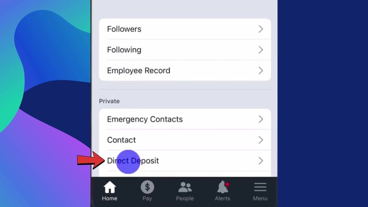 Direct Deposit screen listing existing bank accounts.