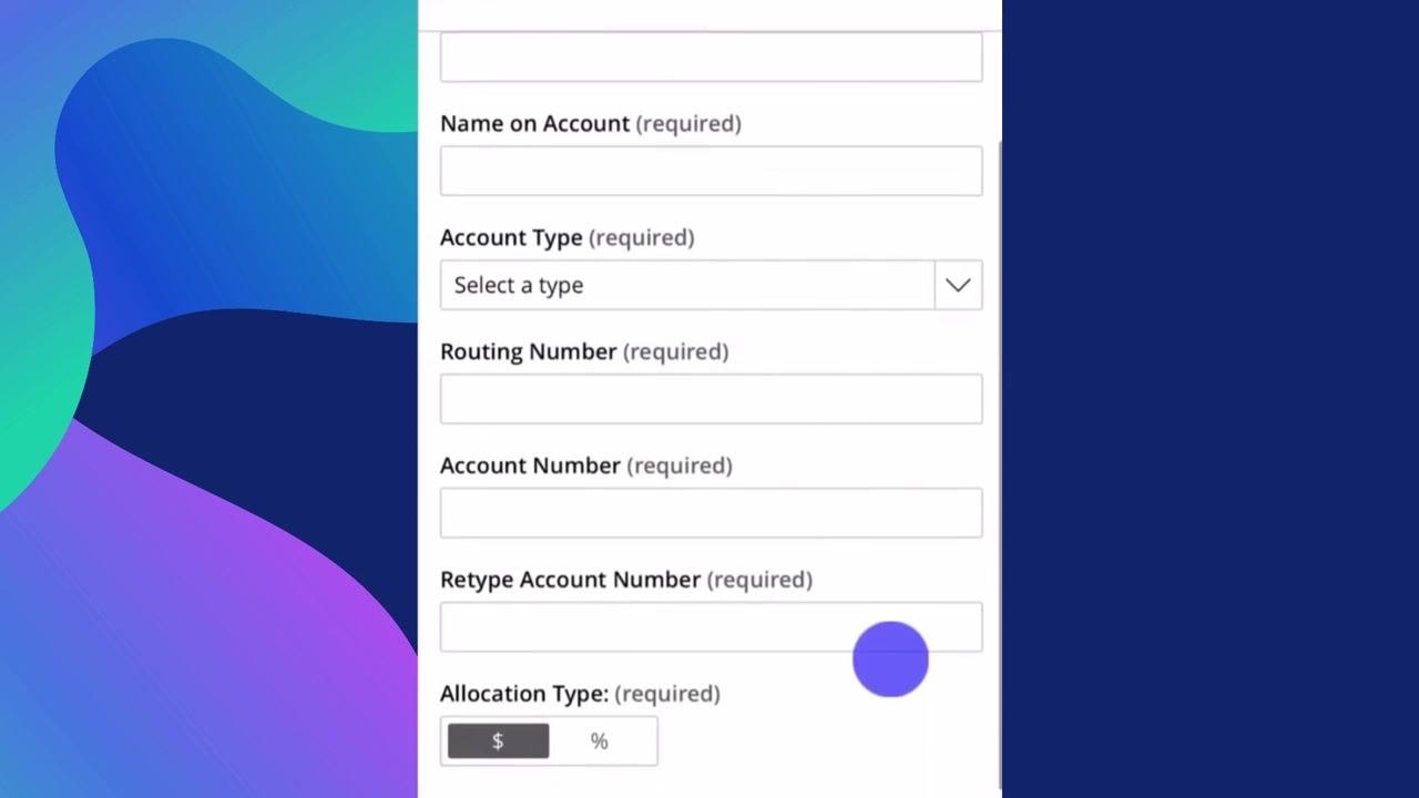 Save and Close buttons at the bottom of the direct deposit screen, with Save highlighted.