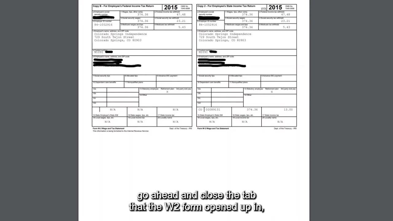 Paylocity W-2 Online Preview screen with the Back button visible at the top left, showing the list of W-2 forms and the 2015 preview