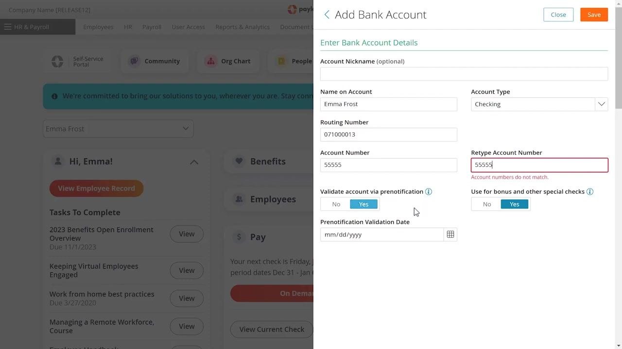 Prenotification validation options and date field