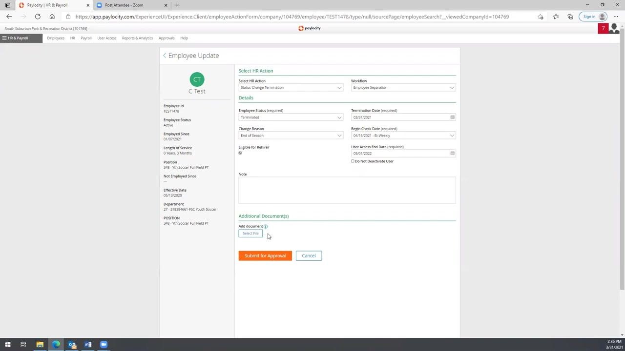Cursor hovering over the "Select File" button in the Additional Document(s) section