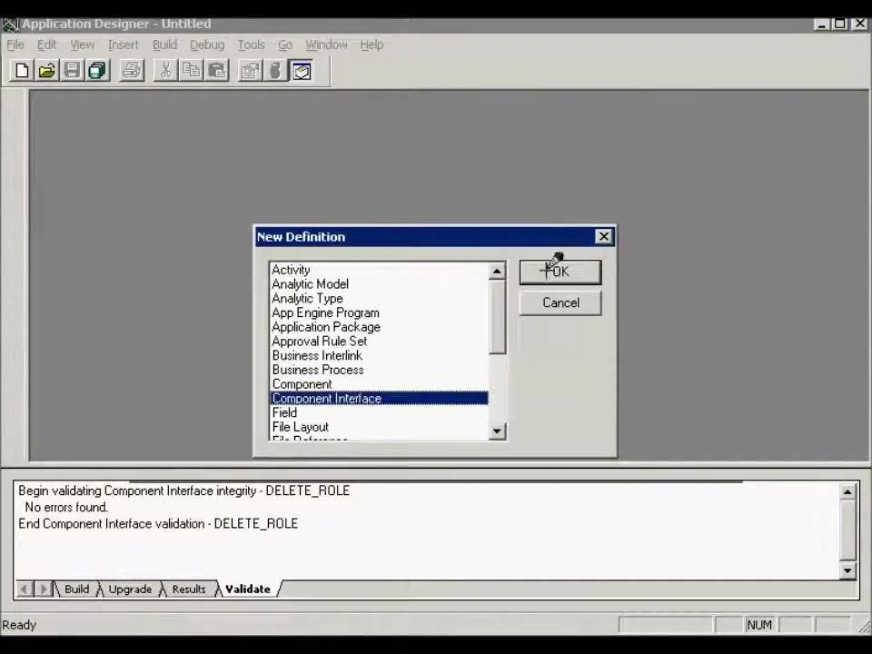 Application Designer main window with blank workspace and toolbars visible