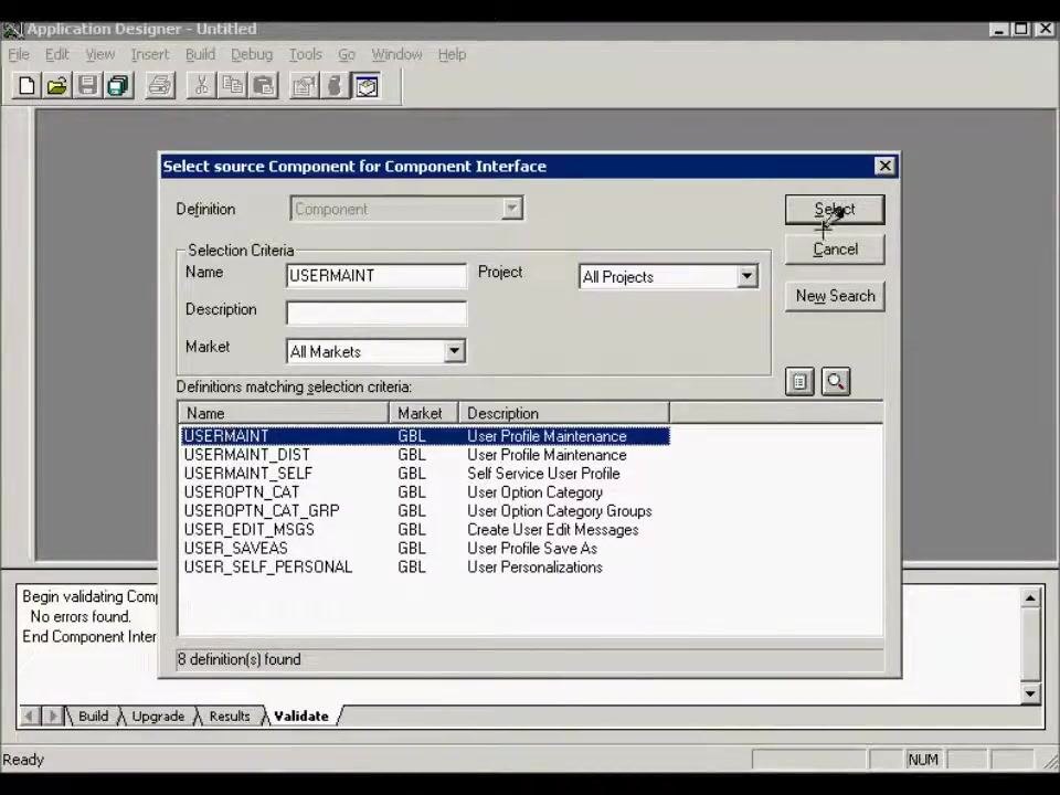 New Definition dialog with 'Component Interface' selected and OK button highlighted